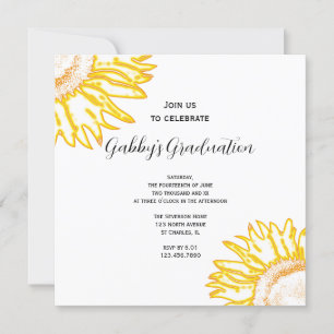 Yellow Neon Sunflower Graduation Party Invitation
