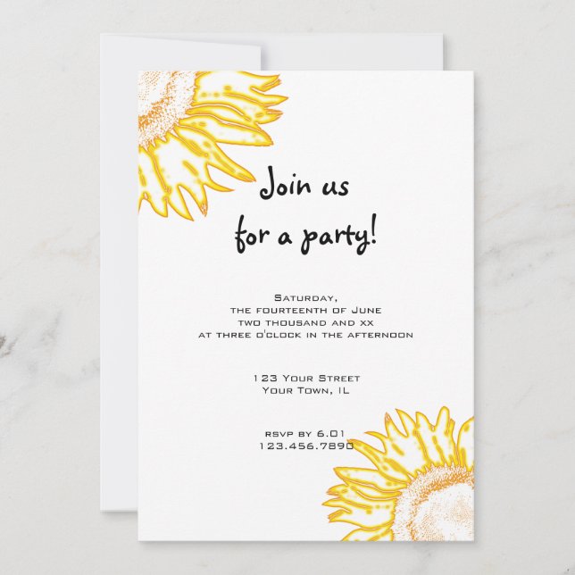 Yellow Neon Sunflower Party Invitation (Front)