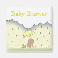 Yellow Neutral Baby Shower Magnet- Rain & Umbrella