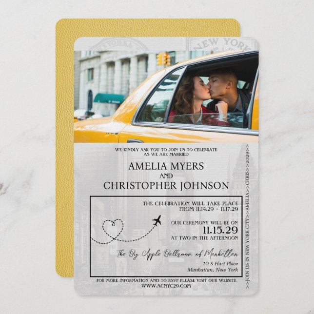 Yellow New York City Passport Wedding Invitation (Front/Back)