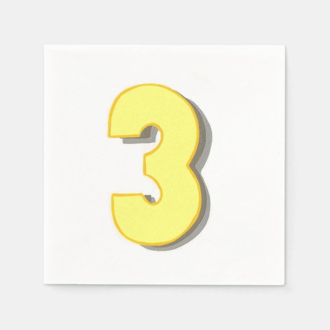Yellow Number Three Birthday Celebration Napkins (Front)