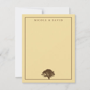Yellow oak tree personalised couple thank you note invitation