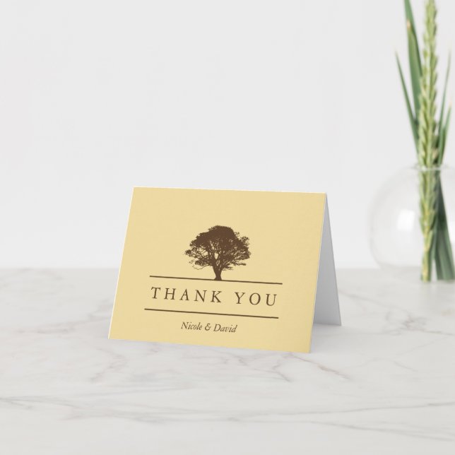 Yellow oak tree personalised thank you note card (Front)