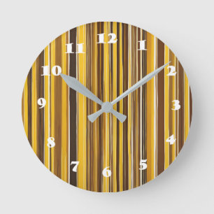 Yellow, Ochre, Brown stripes Round Clock