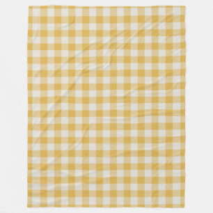 Yellow Ochre Gingham Check Pattern Fleece Blanket