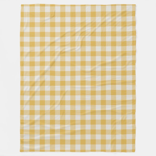 Yellow Ochre Gingham Check Pattern Fleece Blanket (Front)