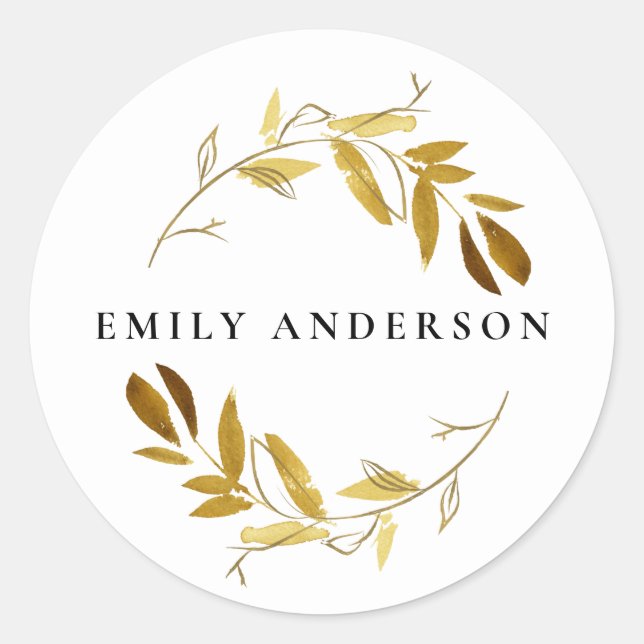 YELLOW OCHRE GOLD FOLIAGE WREATH PROFESSIONAL CLASSIC ROUND STICKER (Front)
