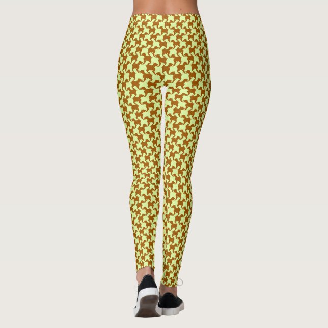 Yellow Ochre Houndstooth with dogs Leggings (Back)