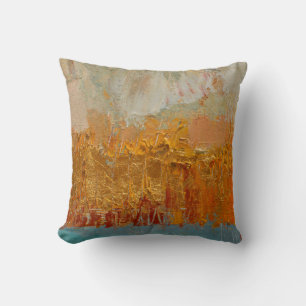 Yellow oil painting on canvas. Original abstract a Cushion