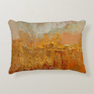 Yellow oil painting on canvas. Original abstract a Decorative Cushion
