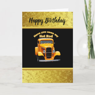 Yellow old roadster with gold black foill design card
