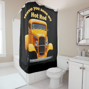 Yellow old roadster with the front windows chopped shower curtain