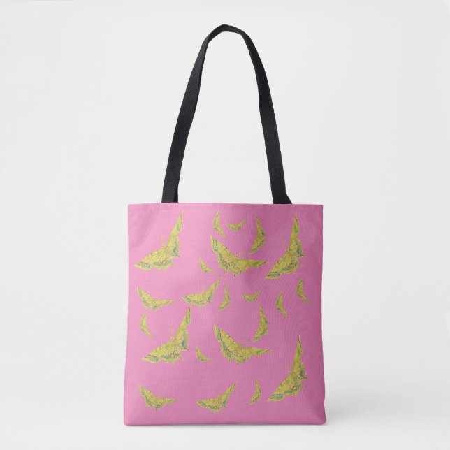 Yellow Old World Swallowtail Butterfly Pink Tote Bag (Front)