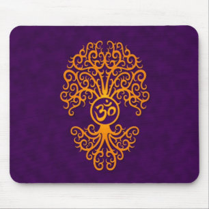 Yellow Om Tree on Purple Mouse Pad