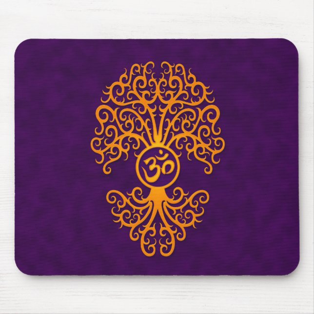Yellow Om Tree on Purple Mouse Pad (Front)