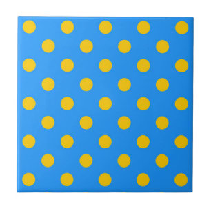Yellow On Blue Polka Dots Pattern Design Ceramic Tile