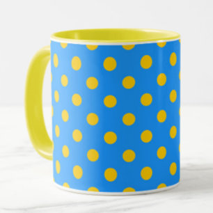 Yellow On Blue Polka Dots Pattern Design Mug