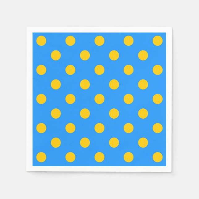 Yellow On Blue Polka Dots Pattern Design Napkin (Front)