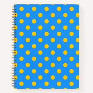 Yellow On Blue Polka Dots Pattern Design Notebook