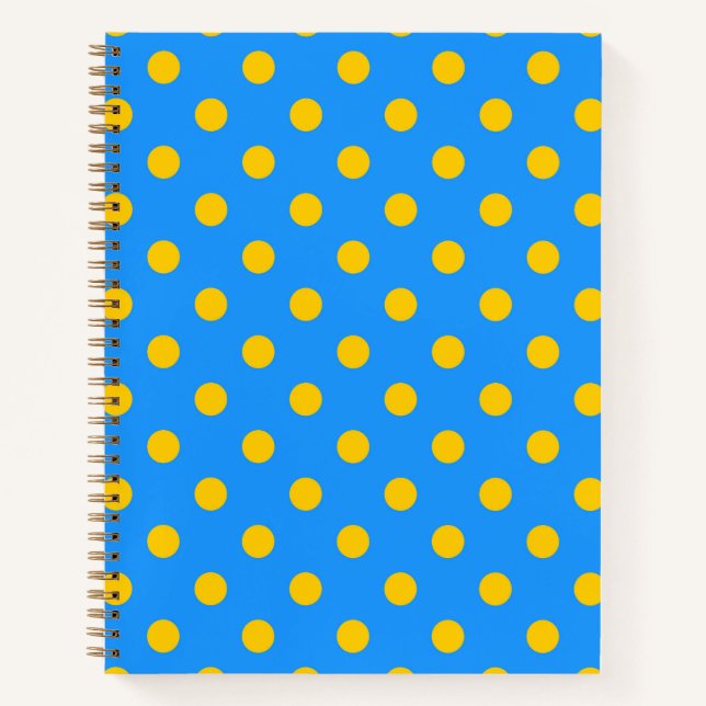 Yellow On Blue Polka Dots Pattern Design Notebook (Front)