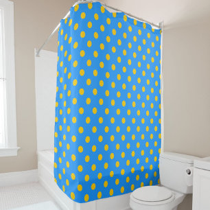 Yellow On Blue Polka Dots Pattern Design Shower Curtain