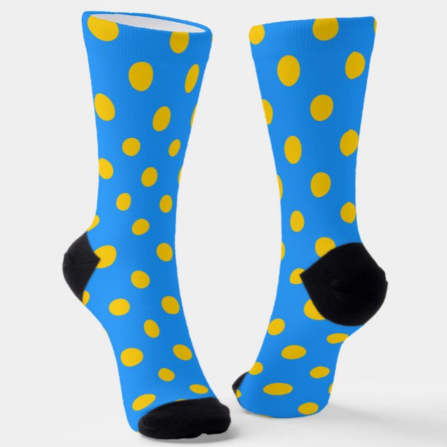Yellow On Blue Polka Dots Pattern Design Socks (Creator Uploaded)