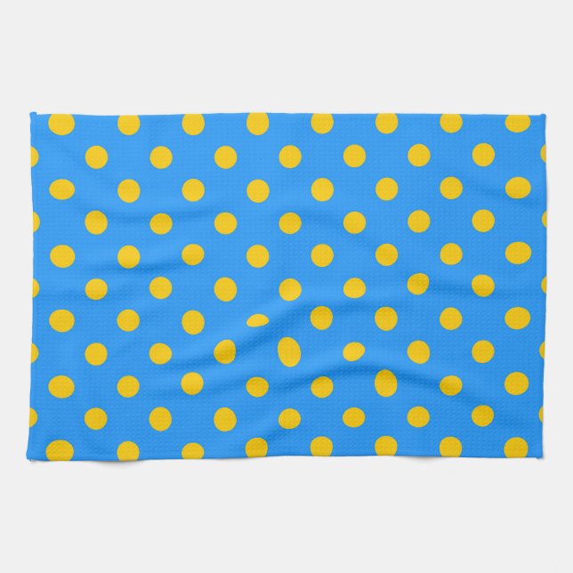 Yellow On Blue Polka Dots Pattern Design Tea Towel (Horizontal)