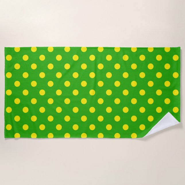 Yellow On Green Polka Dots Pattern Design  Beach Towel (Front)