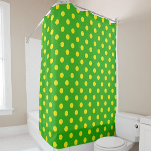 Yellow On Green Polka Dots Pattern Design Shower Curtain