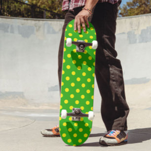 Yellow On Green Polka Dots Pattern Design  Skateboard