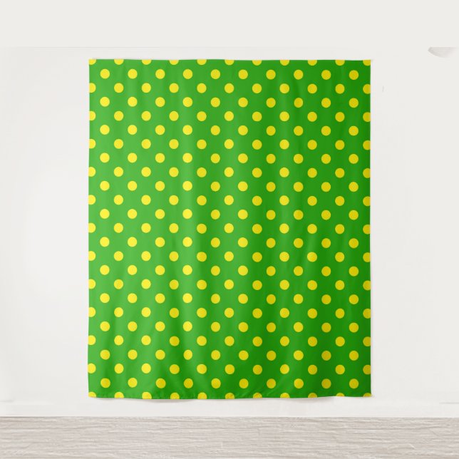 Yellow On Green Polka Dots Pattern Design  Tapestry (Front)
