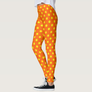Yellow On Orange Polka Dots Pattern Design  Leggings