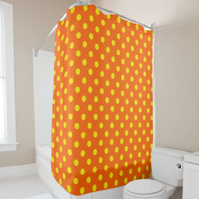 Yellow On Orange Polka Dots Pattern Design  Shower Curtain (Creator Uploaded)