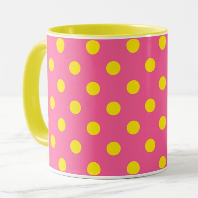 Yellow On Pink Polka Dots Pattern Design Mug (Creator Uploaded)