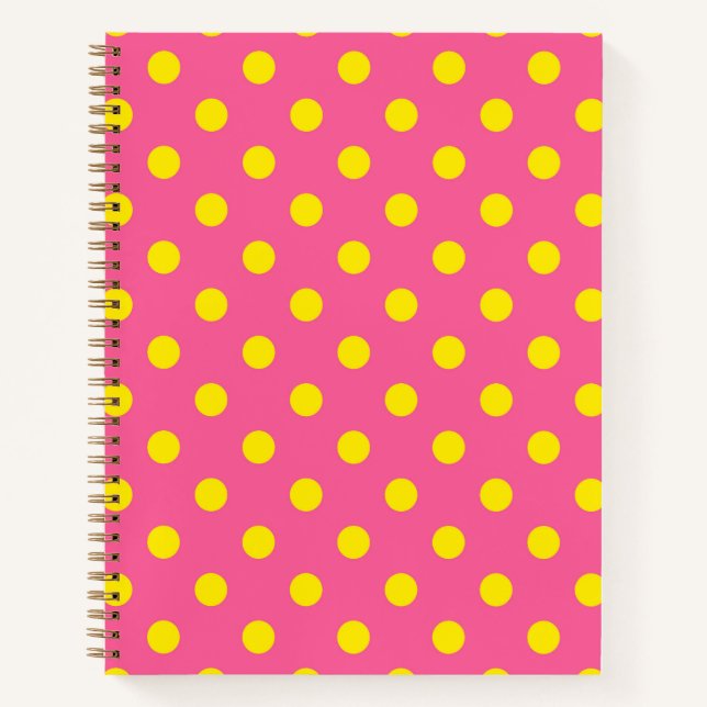 Yellow On Pink Polka Dots Pattern Design Notebook (Front)