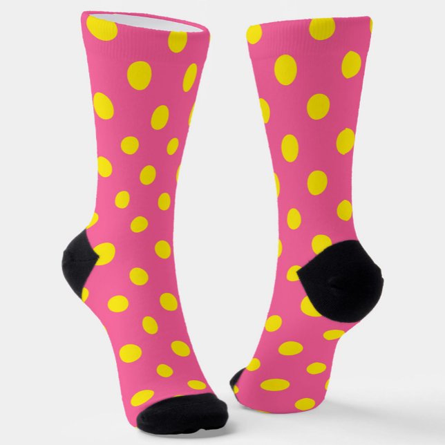 Yellow On Pink Polka Dots Pattern Design Socks (Creator Uploaded)