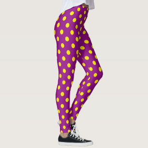 Yellow On Purple Polka Dots Pattern Design Leggings