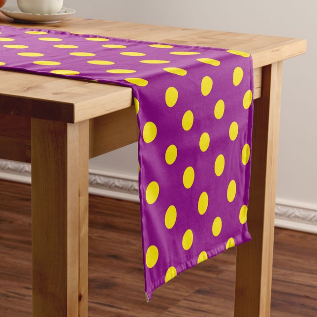 Yellow On Purple Polka Dots Pattern Design Short Table Runner (Creator Uploaded)