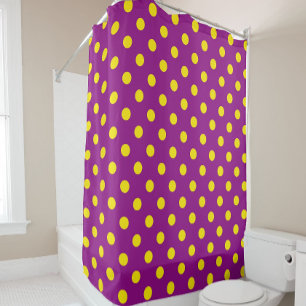 Yellow On Purple Polka Dots Pattern Design Shower Curtain