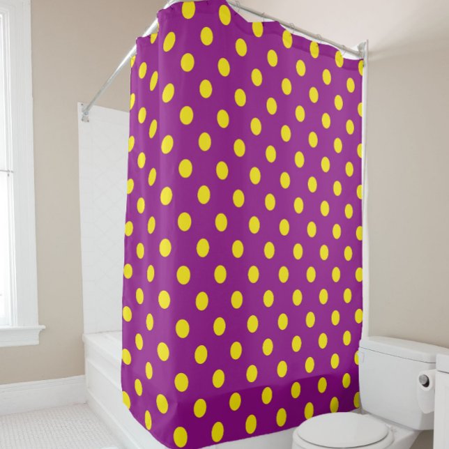 Yellow On Purple Polka Dots Pattern Design Shower Curtain (Creator Uploaded)