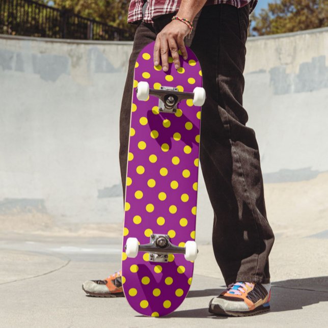 Yellow On Purple Polka Dots Pattern Design Skateboard (Creator Uploaded)