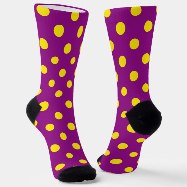 Yellow On Purple Polka Dots Pattern Design Socks (Creator Uploaded)