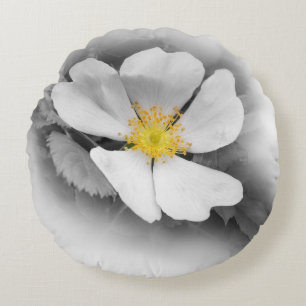 yellow on shades of grey round cushion
