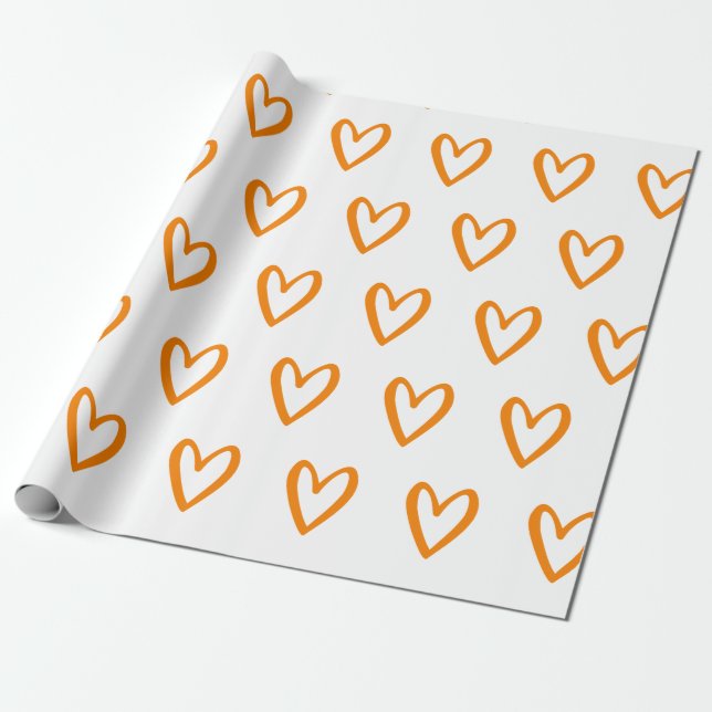 Yellow on White Handdrawn Hearts Wrapping Paper (Unrolled)