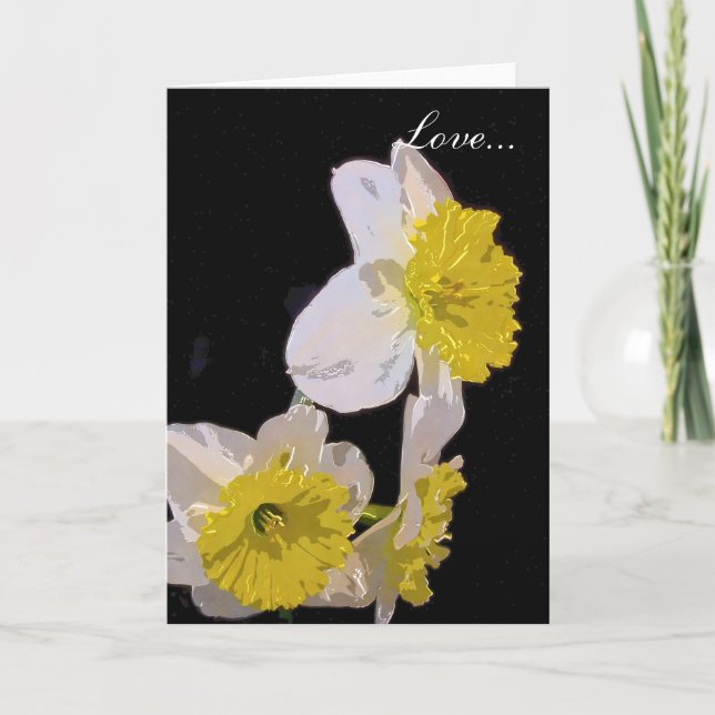 Yellow on White Water Colour Daffodil Holiday Card (Front)