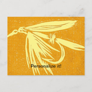 Yellow on yellow wet fly fly fishing fly tying art holiday postcard