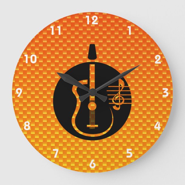 Yellow Orange Acoustic Guitar Large Clock (Front)