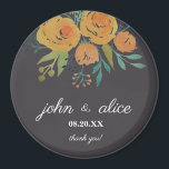 Yellow Orange and Brown Floral Wedding Magnet<br><div class="desc">A part of the A Touch of Yellow Floral Peonies and Roses Collection. This is a classic and elegant wedding magnet designed with yellow orange roses and peonies,  botanical and eucalyptus leaves in a dark brown background. A thank you gift for your guests.</div>