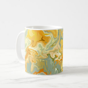 Yellow, Orange, and Green Abstract Fluid Art Coffee Mug