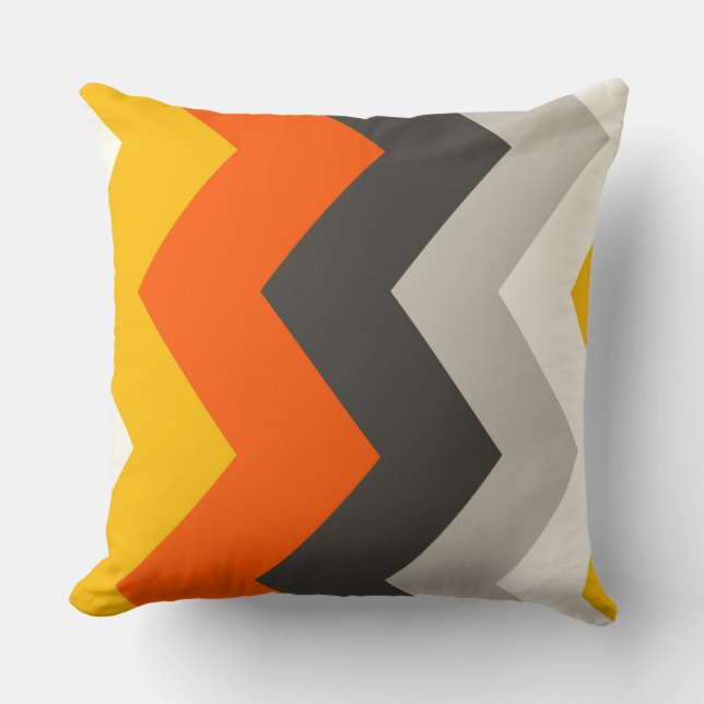 Yellow, orange and Grey chevron Pattern  Cushion (Front)